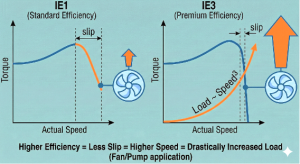 (図1：IE1とIE3のトルク・回転数特性の比較)