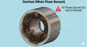 (図2：過負荷による全相焼損の事例)