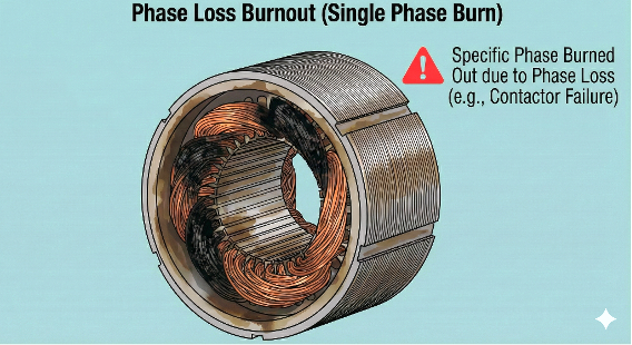 (図3：欠相による焼損の事例)